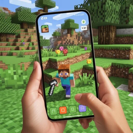 Minecraft Pocket Edition 1.21 gameplay showing new biomes and blocks