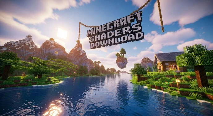 Minecraft shaders download showcasing realistic lighting and vibrant textures