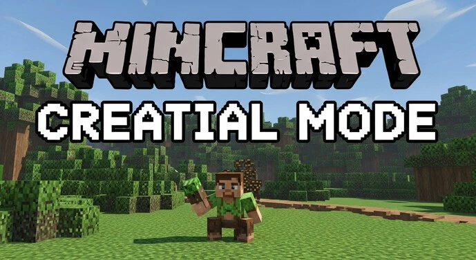 Minecraft Creative Mode gameplay showing building tools, unlimited blocks, and free-flight building.