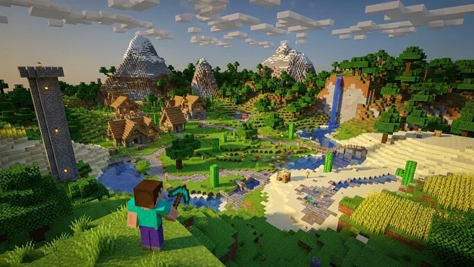 Player punches tree in open world crafting game, starts survival journey with wood drops