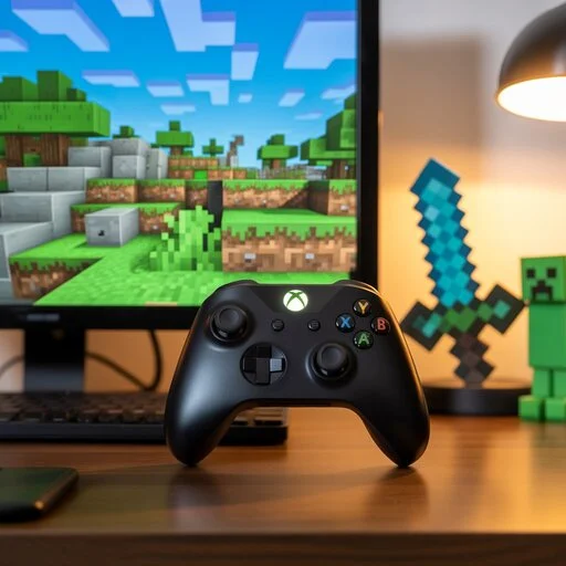 Minecraft Xbox gameplay showing building, crafting, and multiplayer features on console