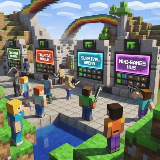 Minecraft Servers gameplay screenshot showing players building and exploring