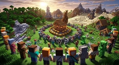 Minecraft Hunger Games PvP arena with players fighting, looting chests, and surviving until the final winner