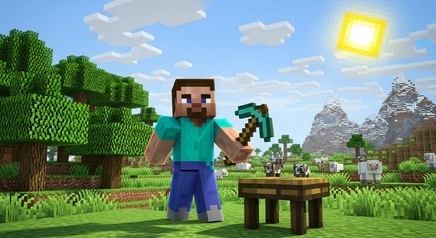 Minecraft Steve default skin holding a diamond sword