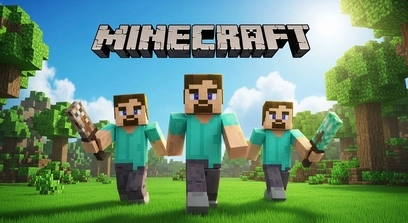 The Minecraft Movie official poster featuring block-style characters in a cinematic adventure setting