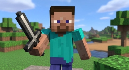 Steve exploring the Overworld in Minecraft