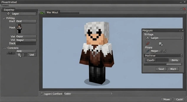 Minecraft skin editor showing 2D skin layout and 3D player preview