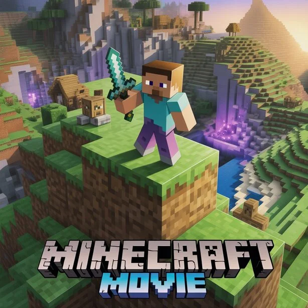 Minecraft Movie 2026 poster featuring Steve, Alex, and the Ender Dragon in the Overworld