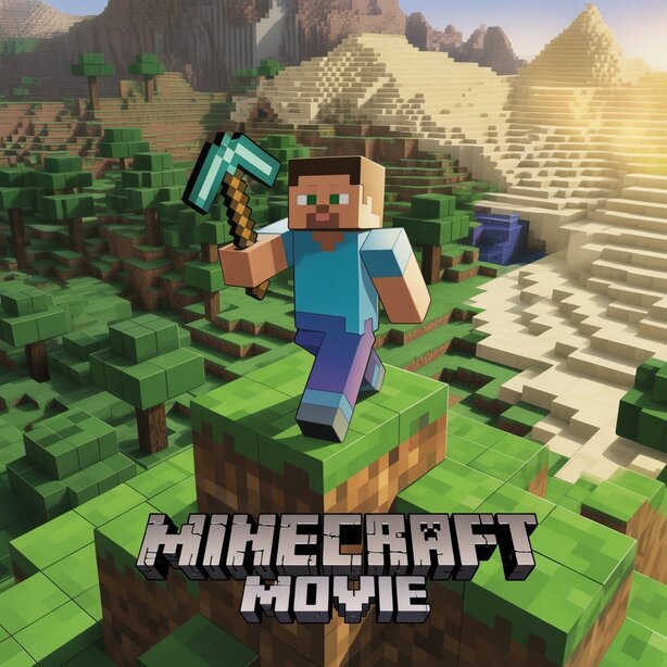 Minecraft Movie 2026 poster featuring Steve, Alex, and the Ender Dragon in the Overworld
