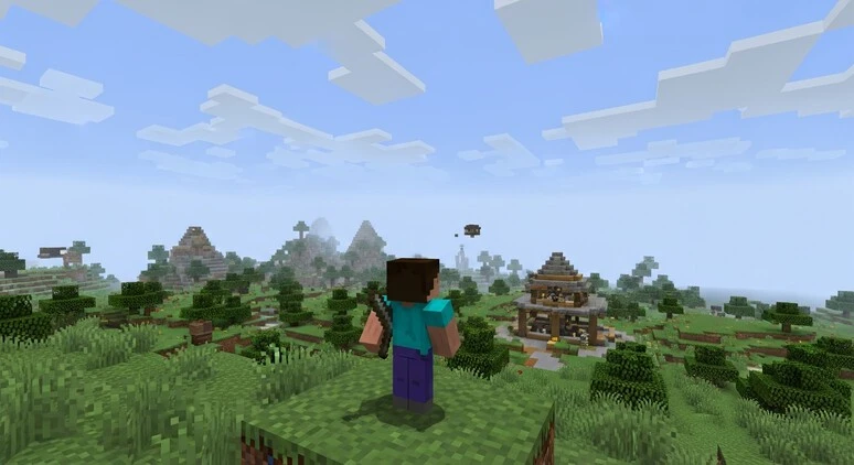 Eaglercraft Minecraft gameplay in a web browser, showing building and exploration."