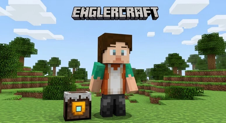 Eaglercraft Minecraft gameplay in a web browser, showing building and exploration."