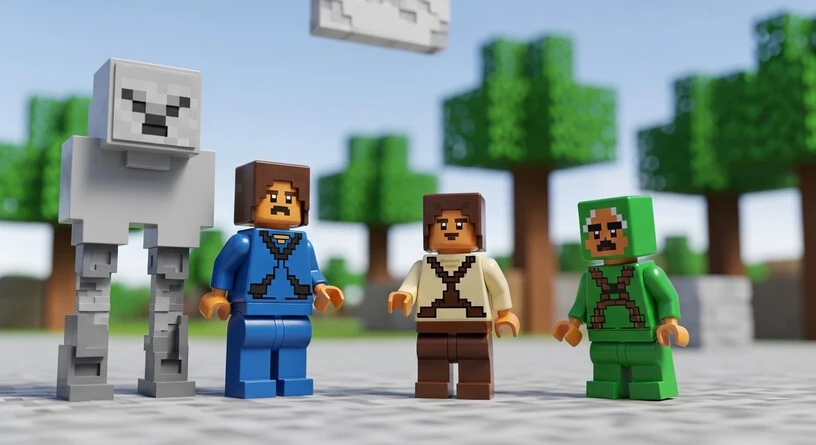 LEGO Minecraft building set with characters and blocks