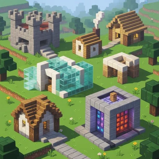 Minecraft house ideas made of wood and stone with a small porch, simple roof design, and basic survival setup in a grassy biome.